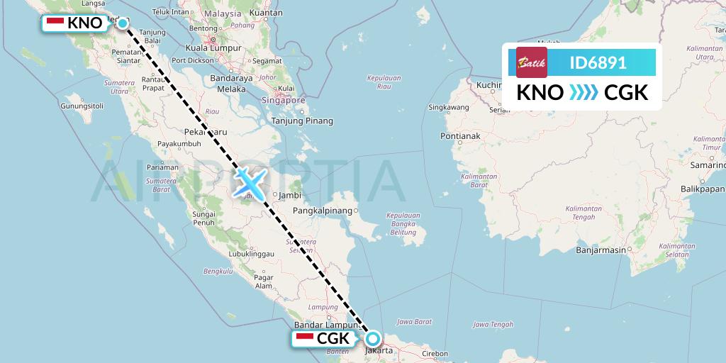 ID6891 Batik Air Flight Map: Medan to Jakarta