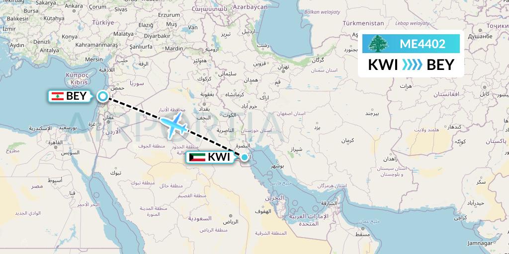 ME4402 MEA Flight Map: Kuwait City to Beirut