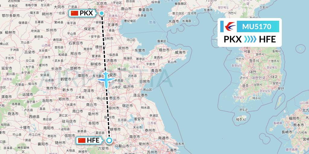 MU5170 China Eastern Airlines Flight Map: Beijing to Hefei