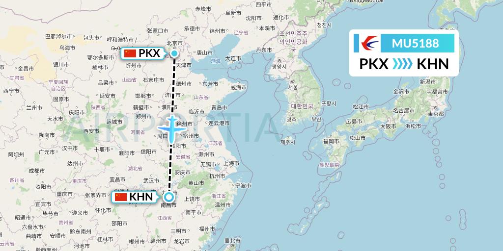 MU5188 China Eastern Airlines Flight Map: Beijing to Nanchang