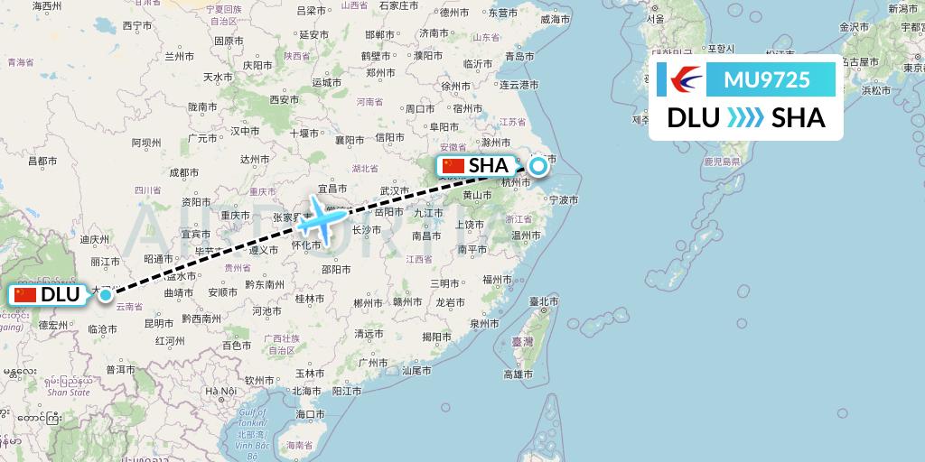 MU9725 China Eastern Airlines Flight Map: Dali to Shanghai