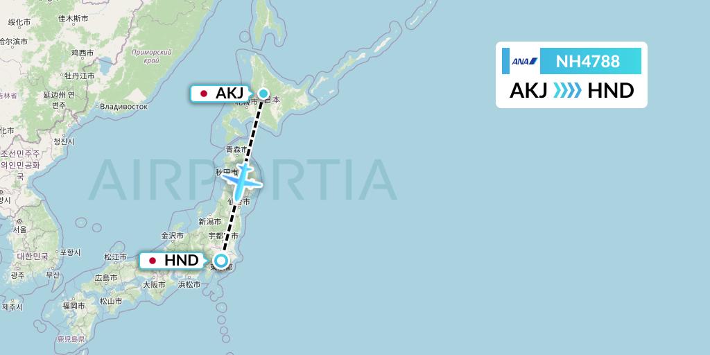 NH4788 All Nippon Airways Flight Map: Asahikawa to Tokyo