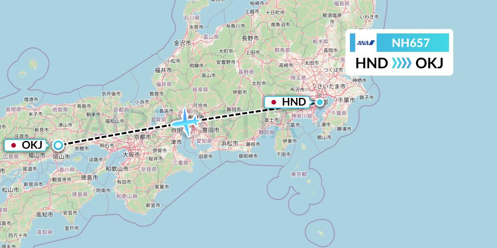 NH657 All Nippon Airways Flight Map: Tokyo to Okayama