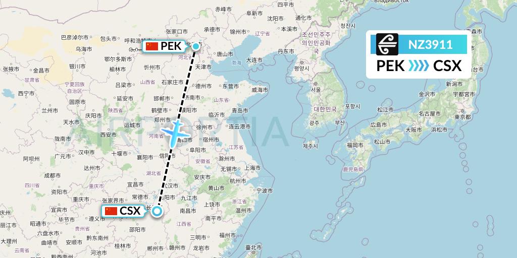 NZ3911 Air New Zealand Flight Map: Beijing to Changsha