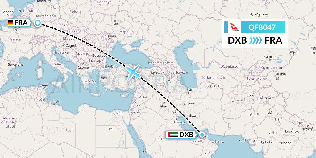 QF8047 Qantas Flight Map: Dubai to Frankfurt