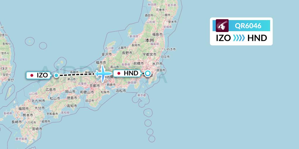 QR6046 Qatar Airways Flight Map: Izumo to Tokyo