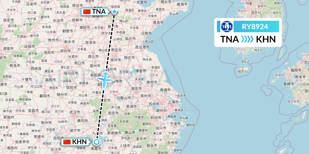 RY8924 Jiangxi Air Flight Map: Jinan to Nanchang