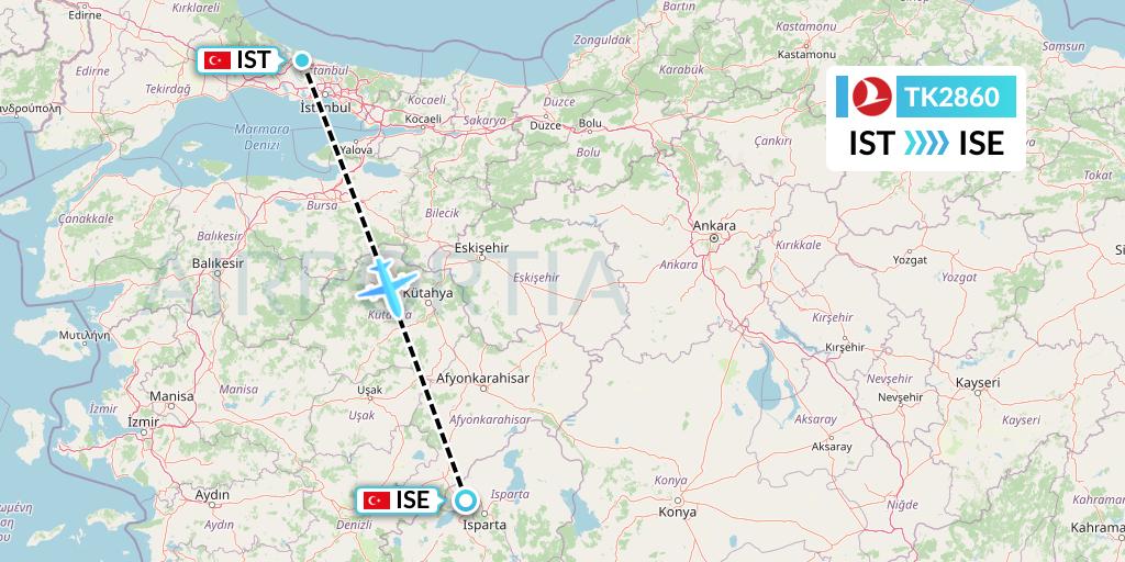 TK2860 Turkish Airlines Flight Map: Istanbul to Isparta