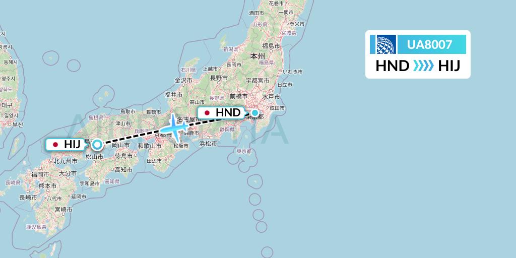 UA8007 United Airlines Flight Map: Tokyo to Hiroshima