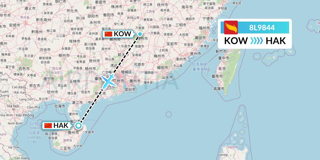 8L9844 Lucky Air Flight Map: Ganzhou to Haikou