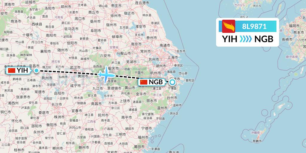 8L9871 Lucky Air Flight Map: Yichang to Ningbo