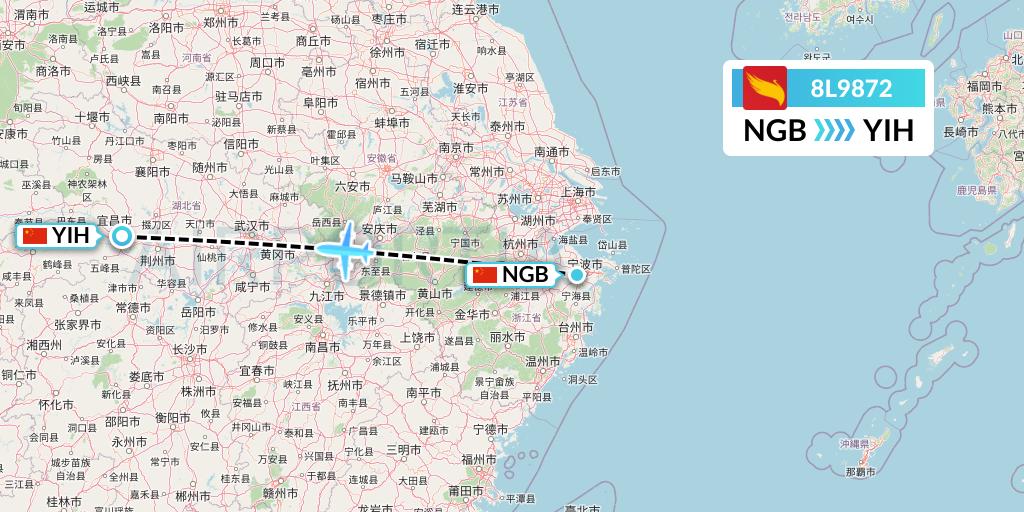 8L9872 Lucky Air Flight Map: Ningbo to Yichang