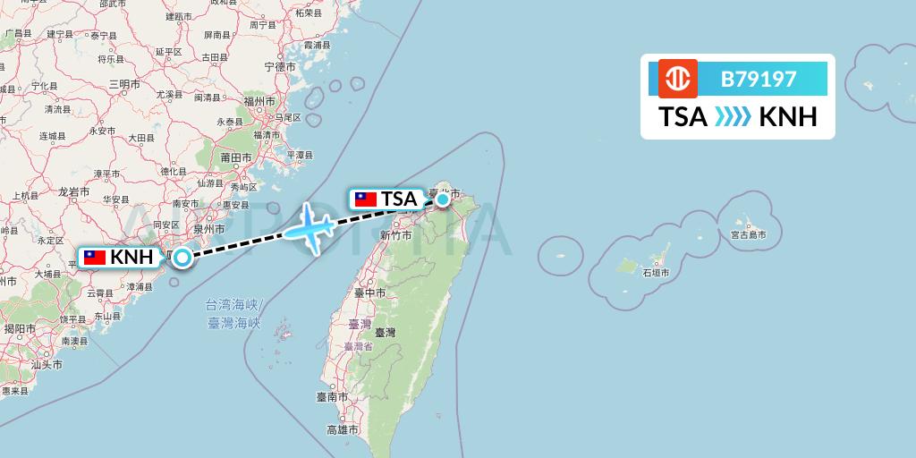 B79197 UNI Air Flight Map: Taipei to Kinmen