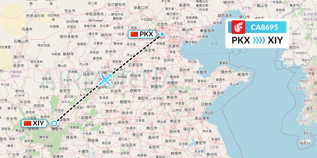CA8695 Air China Flight Map: Beijing to Xi'an