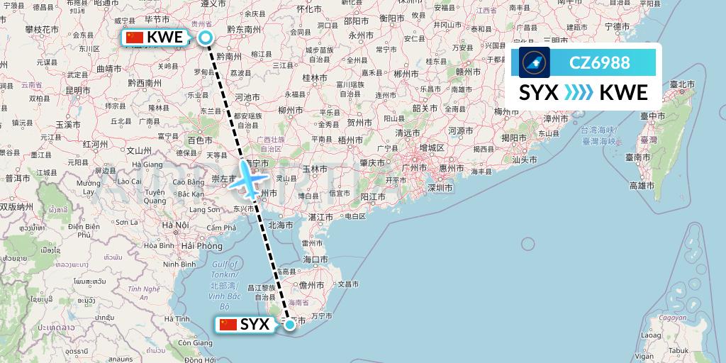 CZ6988 China Southern Airlines Flight Map: Sanya to Guiyang