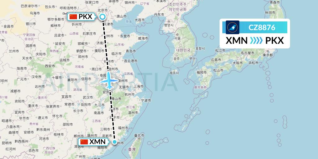 CZ8876 China Southern Airlines Flight Map: Xiamen to Beijing