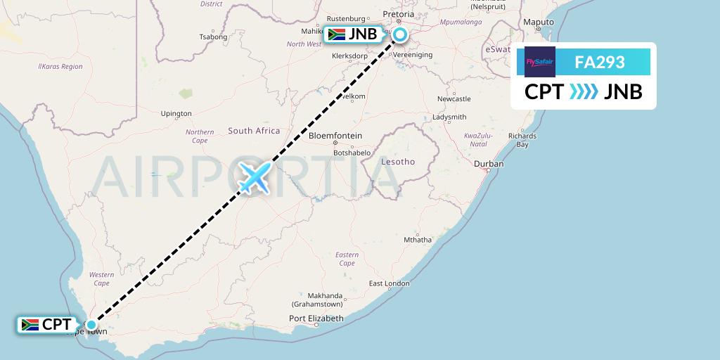 FA293 Safair Flight Map: Cape Town to Johannesburg