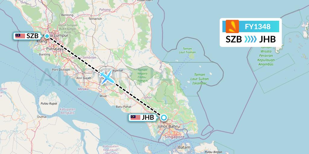 FY1348 Firefly Flight Map: Kuala Lumpur to Johor Bahru