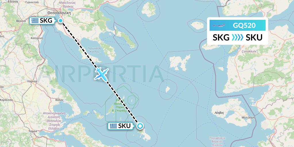 GQ520 Sky Express (Greece) Flight Map: Thessaloniki to Skyros