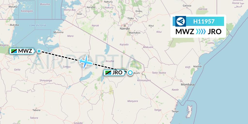 H11957 Hahn Air Systems Flight Map: Mwanza to Kilimanjaro