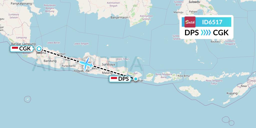 ID6517 Batik Air Flight Map: Denpasar to Jakarta