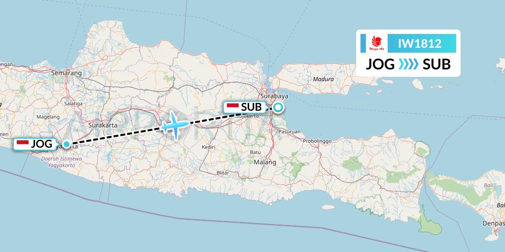 IW1812 Wings Air Flight Map: Yogyakarta to Surabaya