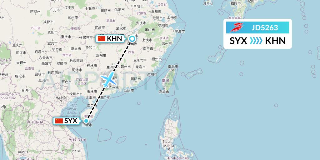 JD5263 Capital Airlines Flight Map: Sanya to Nanchang
