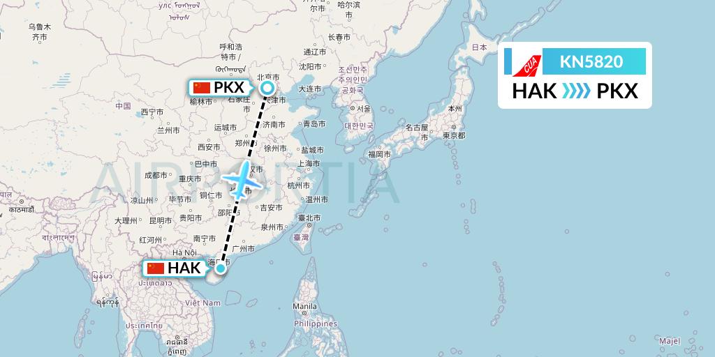 KN5820 China United Airlines Flight Map: Haikou to Beijing