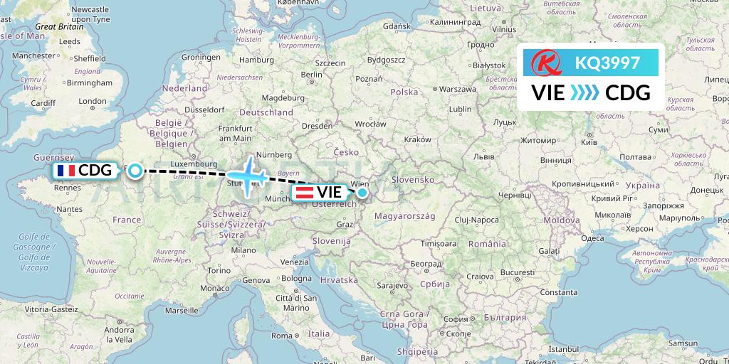 KQ3997 Kenya Airways Flight Map: Vienna to Paris