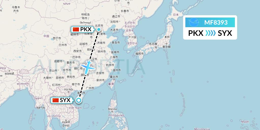 MF8393 Xiamen Airlines Flight Map: Beijing to Sanya