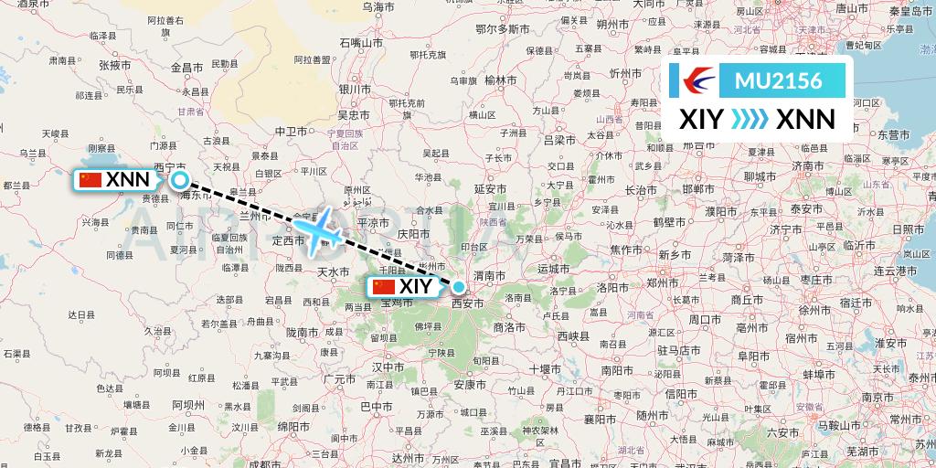 MU2156 China Eastern Airlines Flight Map: Xi'an to Xining