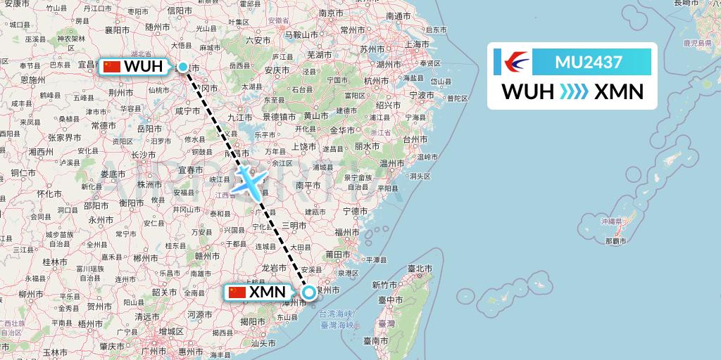 MU2437 China Eastern Airlines Flight Map: Wuhan to Xiamen