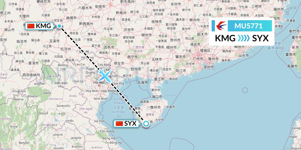 MU5771 China Eastern Airlines Flight Map: Kunming to Sanya