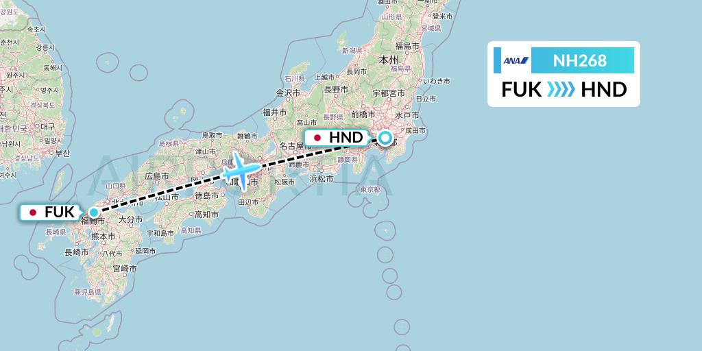 NH268 All Nippon Airways Flight Map: Fukuoka to Tokyo