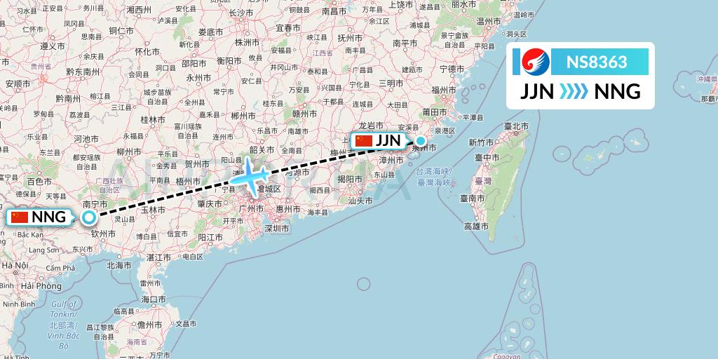 NS8363 Hebei Airlines Flight Map: Jinjiang to Nanning
