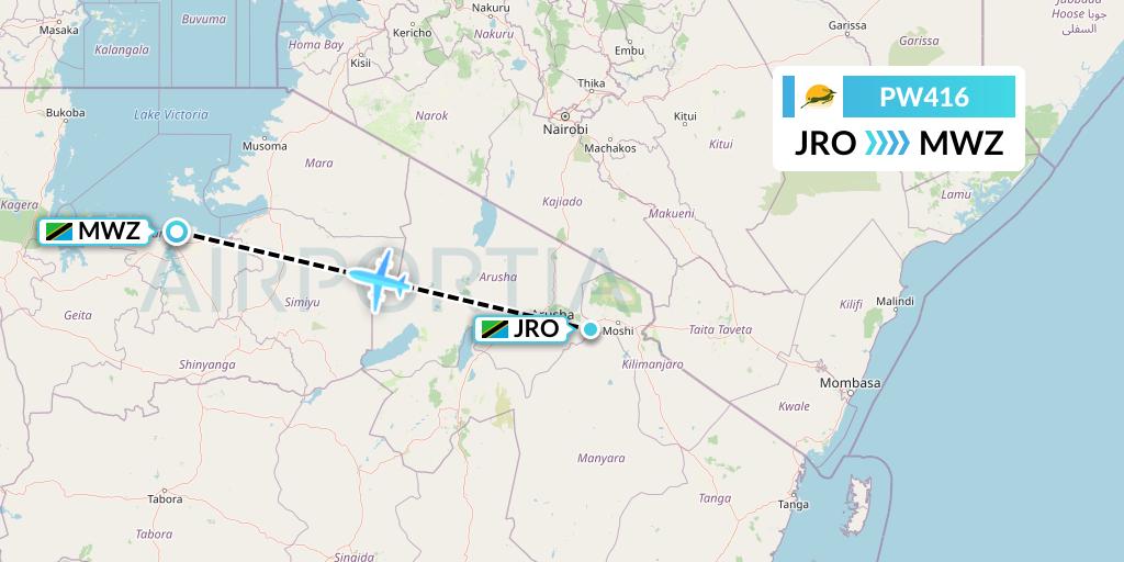 PW416 Precision Air Flight Map: Kilimanjaro to Mwanza
