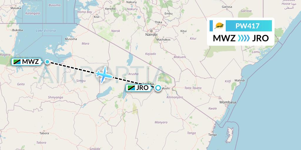 PW417 Precision Air Flight Map: Mwanza to Kilimanjaro