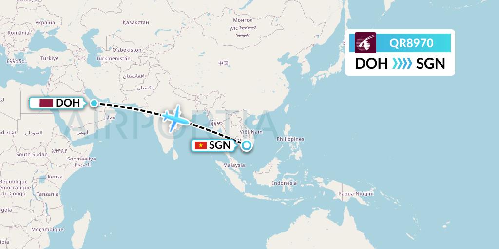 QR8970 Qatar Airways Flight Map: Doha to Ho Chi Minh City