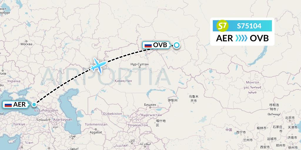 S75104 S7 Airlines Flight Map: Sochi to Novosibirsk
