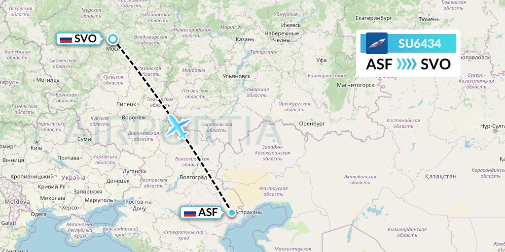 SU6434 Aeroflot Flight Map: Astrakhan to Moscow