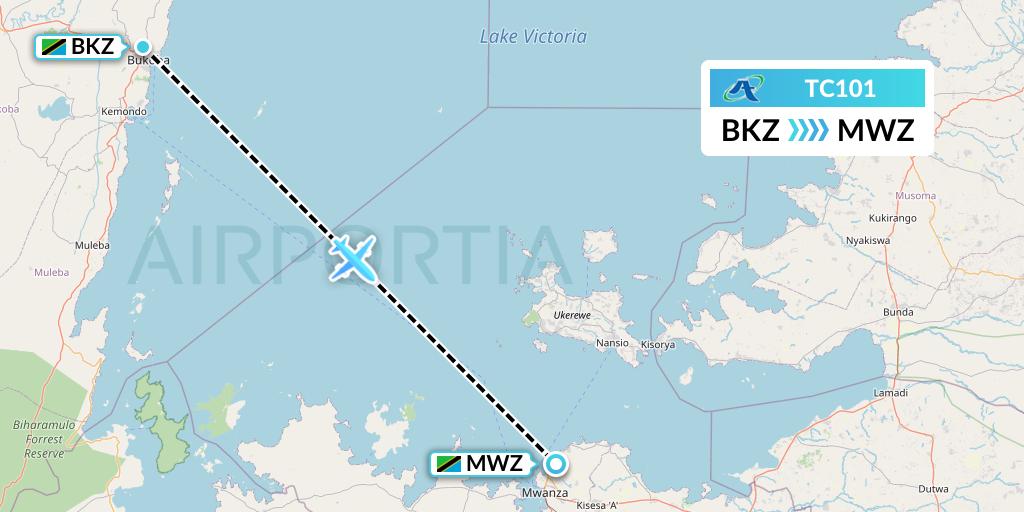 TC101 Air Tanzania Flight Map: Bukoba to Mwanza