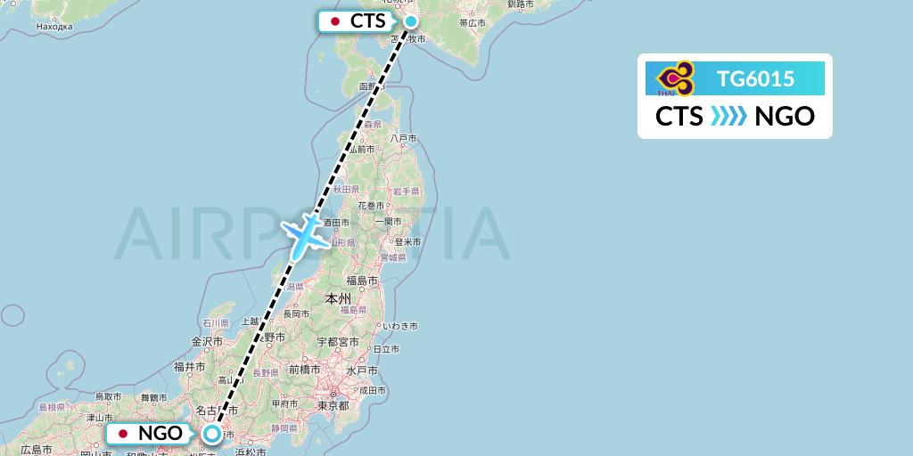 TG6015 Thai Airways Flight Map: Sapporo to Nagoya