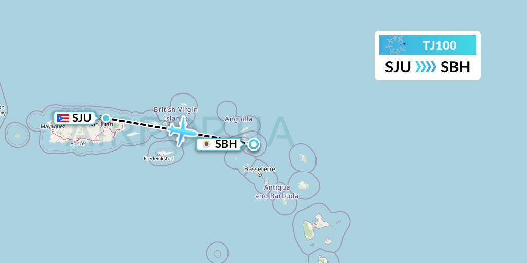 TJ100 Tradewind Aviation Flight Map: San Juan to St. Jean