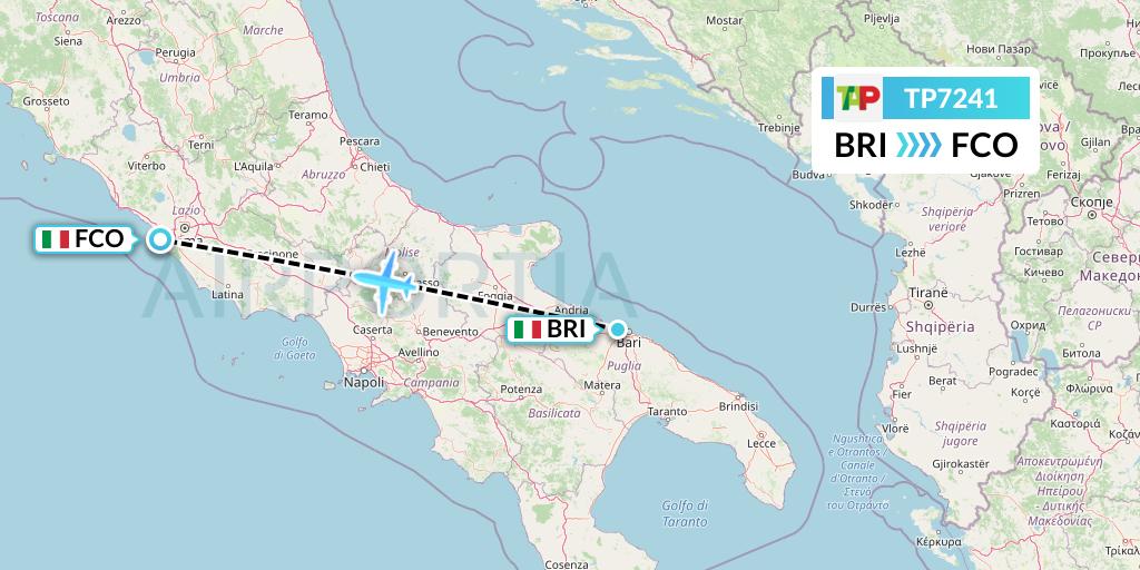 TP7241 TAP Portugal Flight Map: Bari to Rome