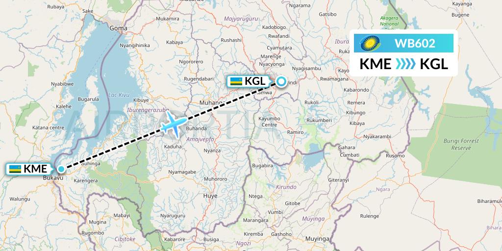 WB602 RwandAir Flight Map: Kamembe to Kigali
