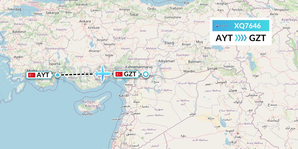XQ7646 SunExpress Flight Map: Antalya to Gaziantep