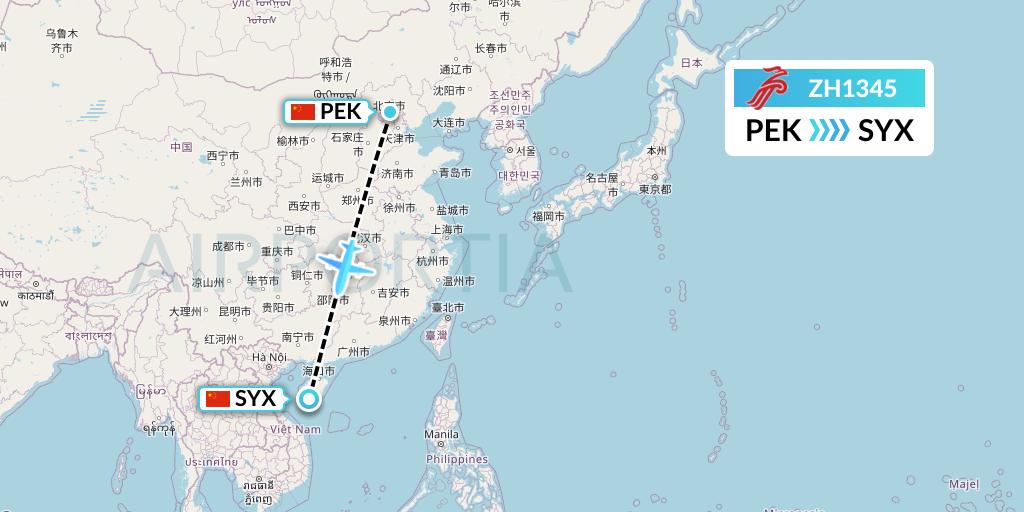 ZH1345 Shenzhen Airlines Flight Map: Beijing to Sanya