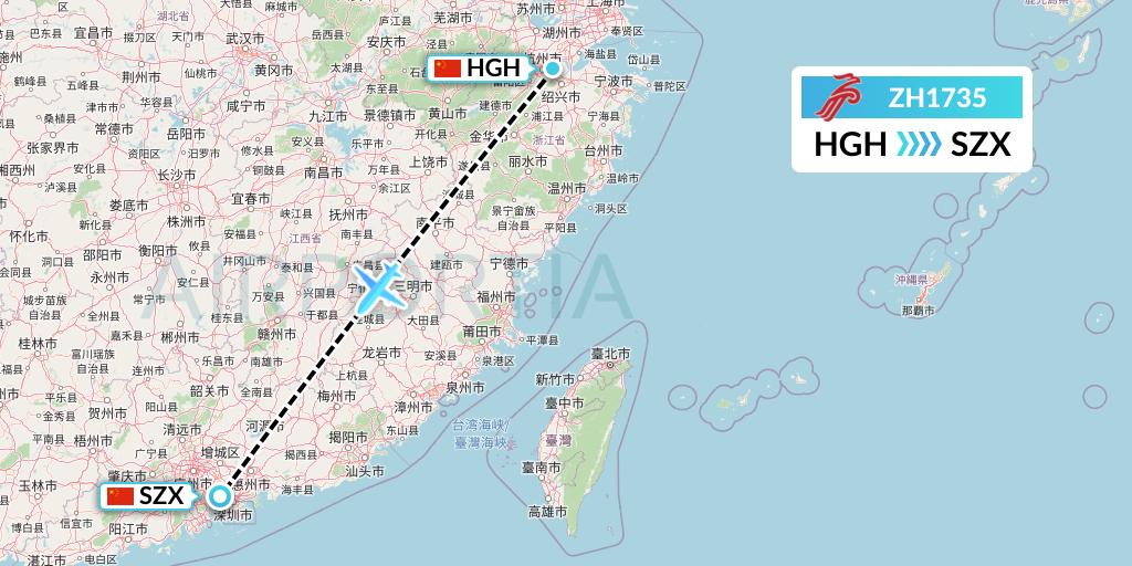 ZH1735 Shenzhen Airlines Flight Map: Hangzhou to Shenzhen