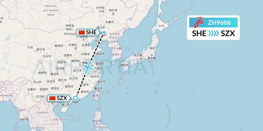 ZH9606 Shenzhen Airlines Flight Map: Shenyang to Shenzhen