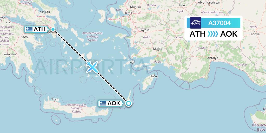 A37004 Aegean Airlines Flight Map: Athens to Karpathos